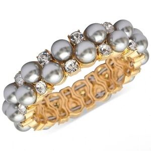 Anthropologie Grey Pearl Crystal Stretch Bracelet